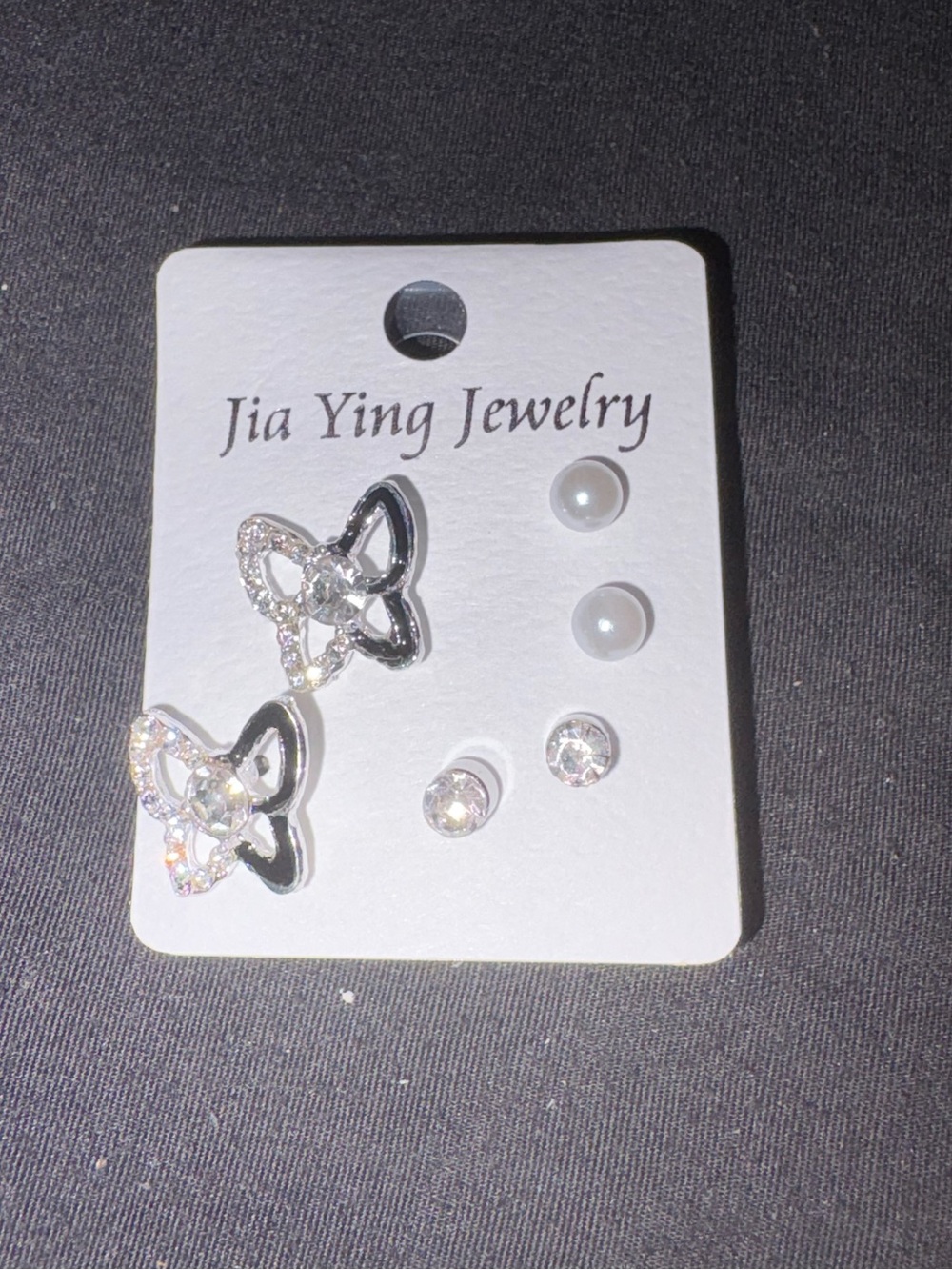 Fashion Jewelry Silver Crystal Butterfly and Pearl Stud Earring Set